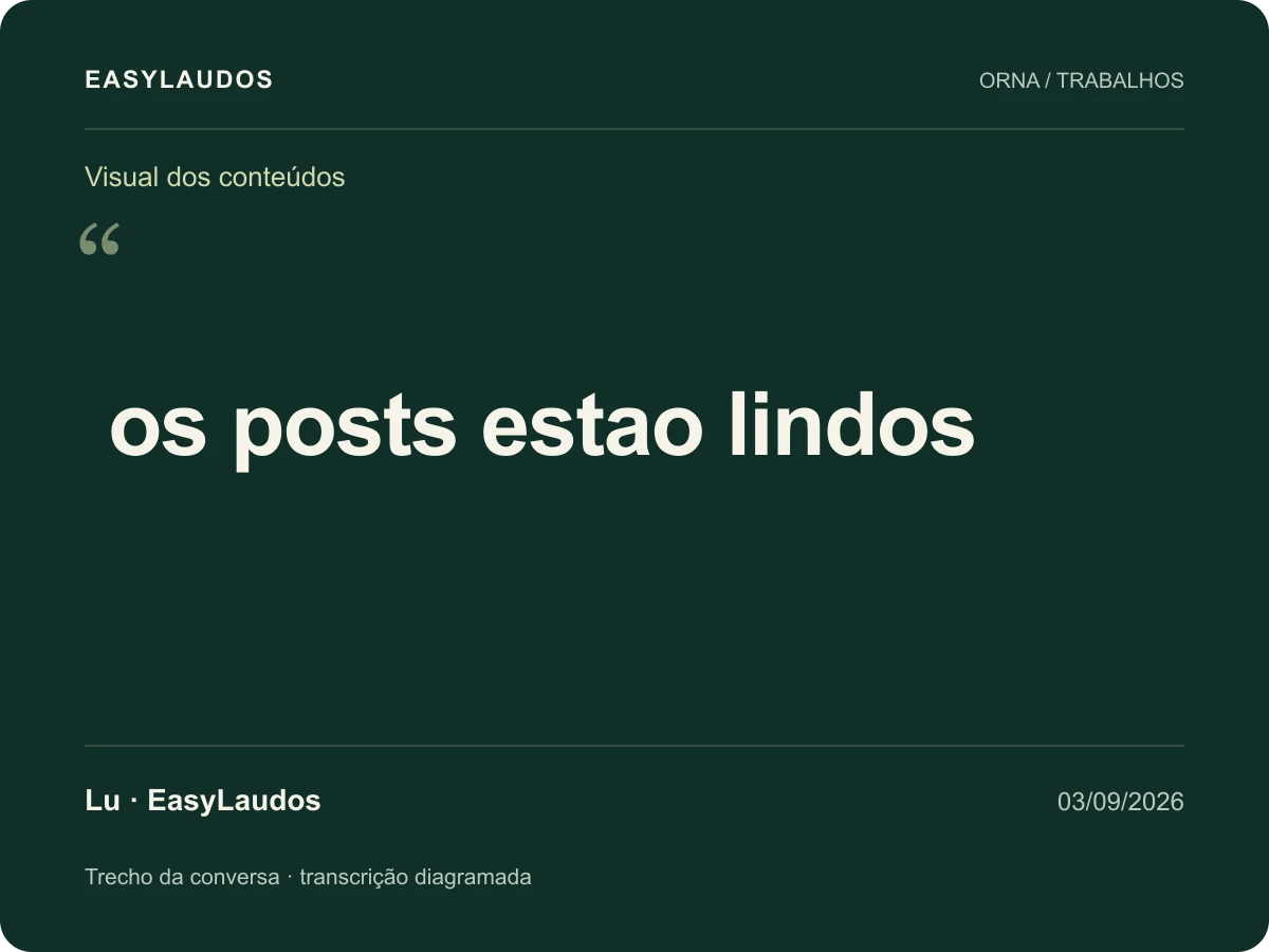 Mensagem de Lu · EasyLaudos diagramada. Transcrição e contexto ao lado.